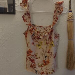 Floral Ruffle Strap Linen Blend Top